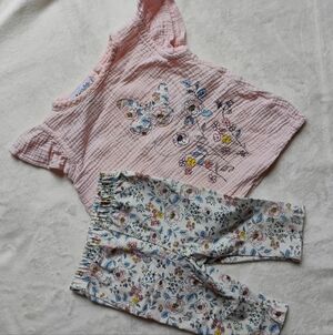 Cute Pink Floral Butterfly Top & Matching Leggings | Spring Summer Set | 18M
